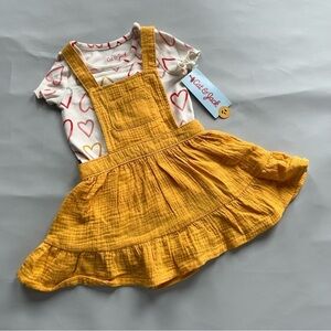 CAT & Jack Toddler Girl Short Sleeve Heart Print Top & Yellow Skirtall Set 12M
